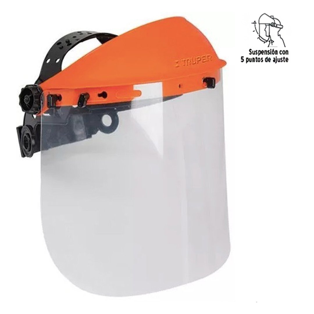 Protector facial TRUPER 14221 con ajuste de matraca y visor de seguridad industrial