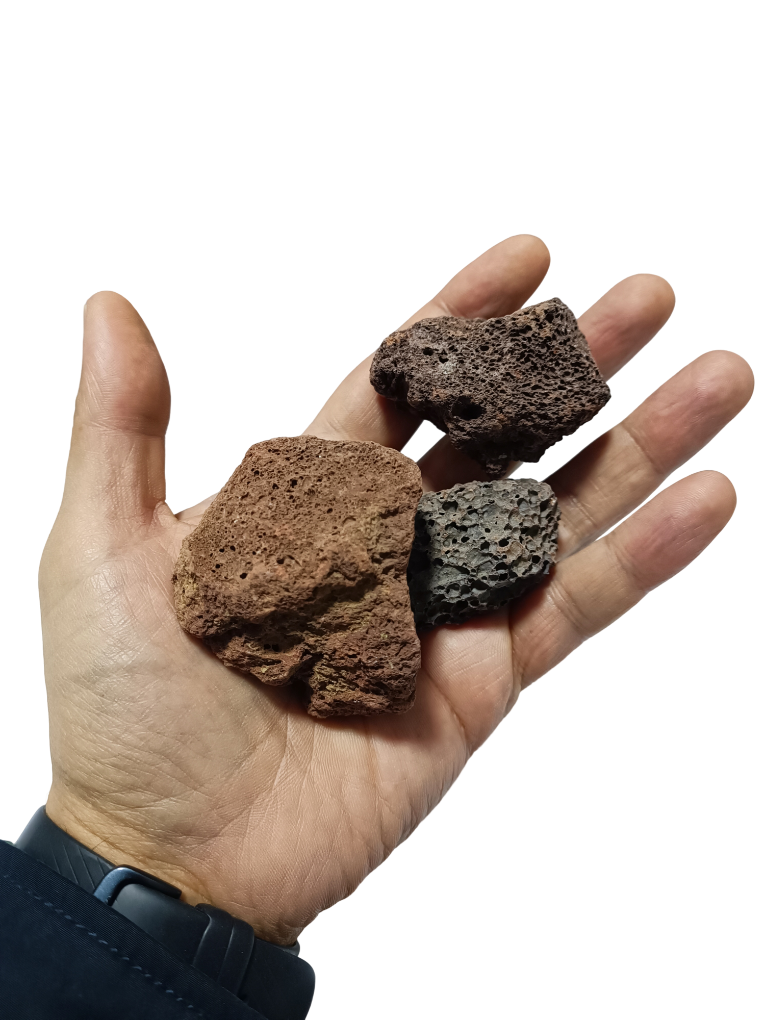 Piedra negra o roja de lava volcanica natural para asadores o chimenea