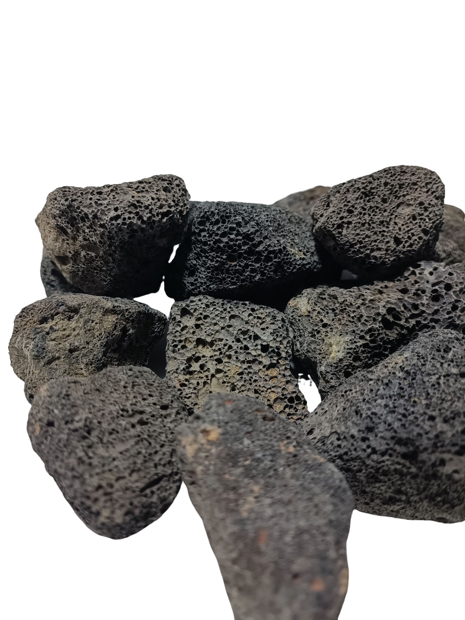 Piedra negra o roja de lava volcanica natural para asadores o chimenea